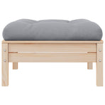 Garden Footstool with Grey Cushion Solid Pinewood
