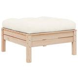 Garden Footstool with Cream Cushion Solid Pinewood
