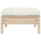 Garden Footstool with Cream Cushion Solid Pinewood - Front View