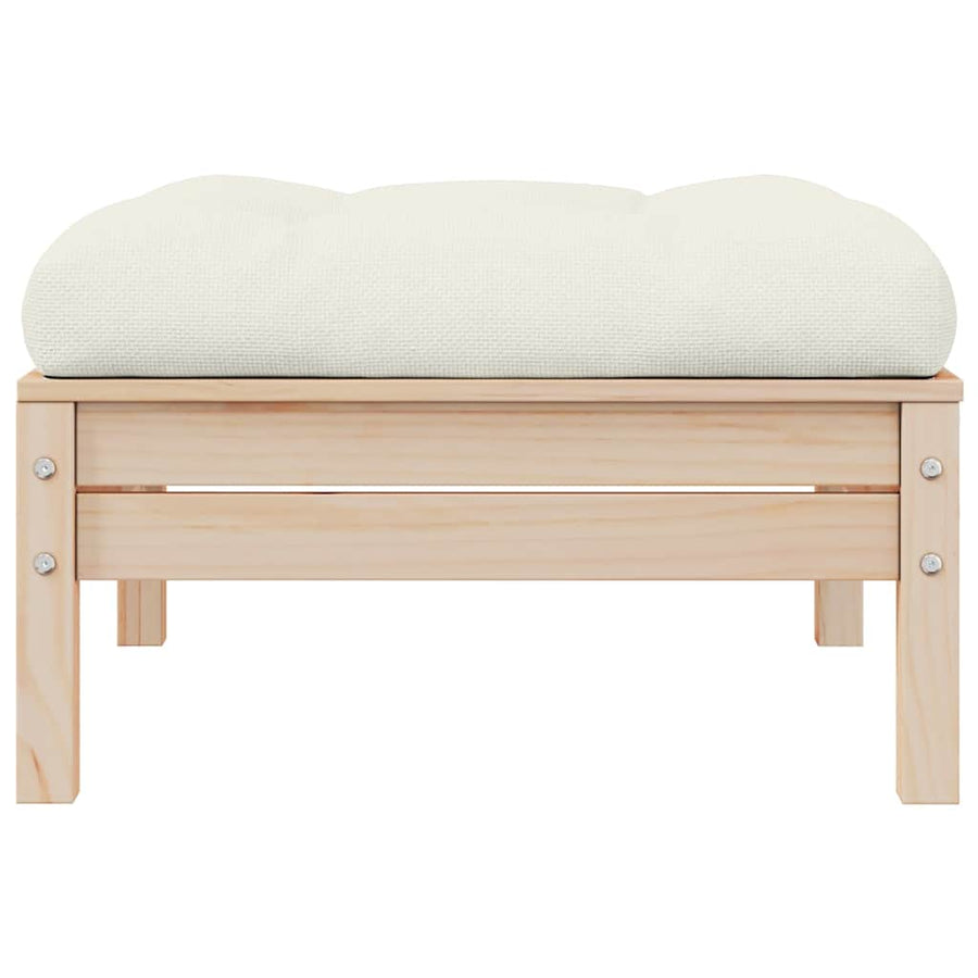 Garden Footstool with Cream Cushion Solid Pinewood