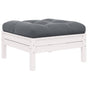 Garden Footstool with Anthracite Cushion White Solid Pinewood