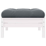 Garden Footstool with Anthracite Cushion White Solid Pinewood - Front View