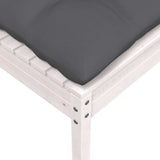 Garden Footstool with Anthracite Cushion White Solid Pinewood - Side View