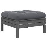 Garden Footstool with Anthracite Cushion Grey Solid Pinewood