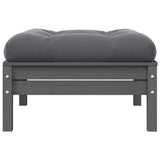 Garden Footstool with Anthracite Cushion Grey Solid Pinewood - Front View