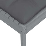Garden Footstool with Anthracite Cushion Grey Solid Pinewood - Side View