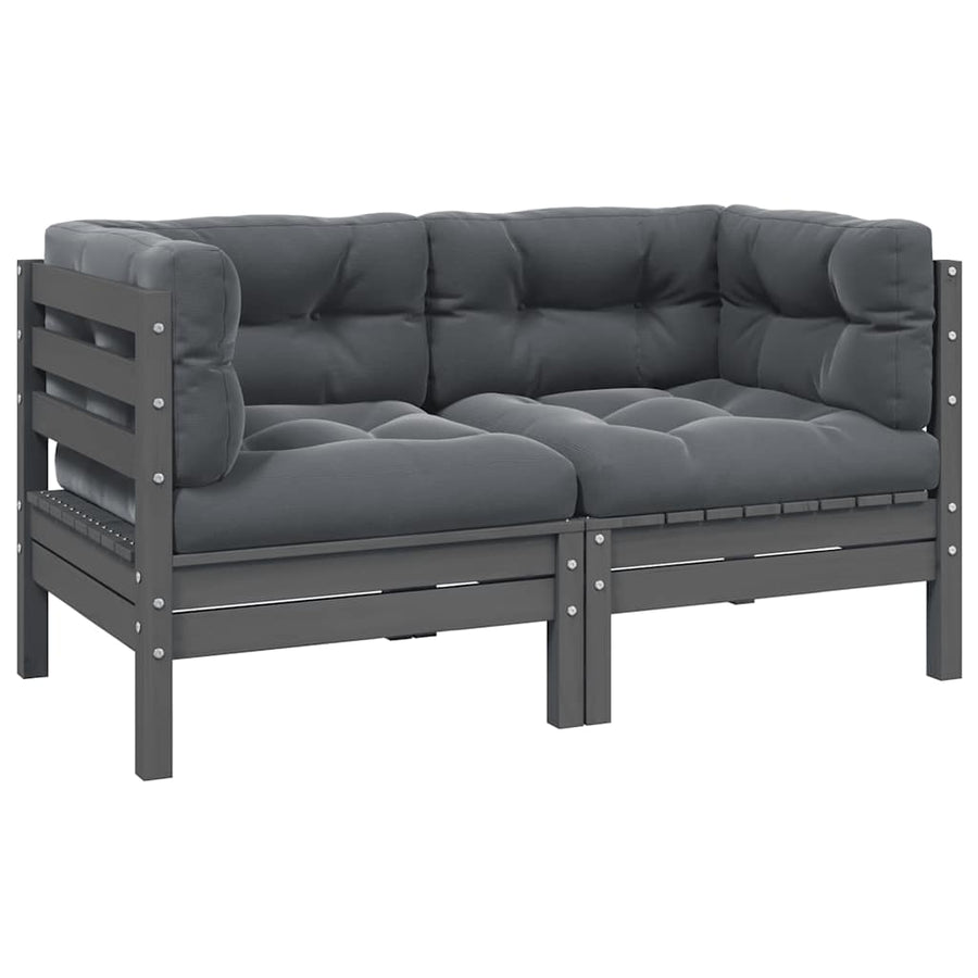 2-Seater Garden Sofa with Cushions Grey Solid Pinewood