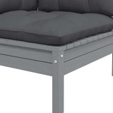 2-Seater Garden Sofa with Cushions Grey Solid Pinewood - 45-Degree Angle