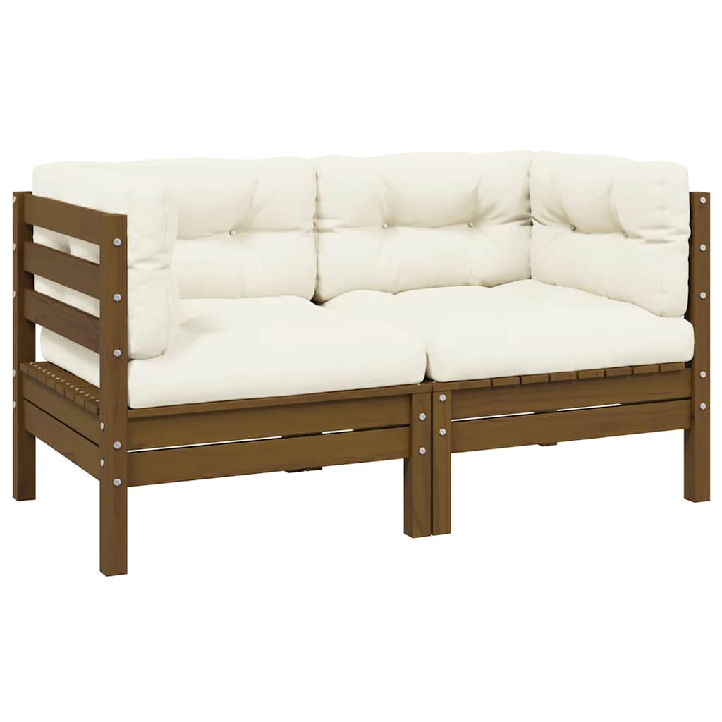 2-Seater Garden Sofa with Cream Cushions Solid Pinewood