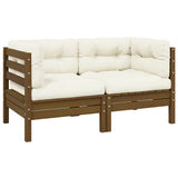 2-Seater Garden Sofa with Cream Cushions Solid Pinewood