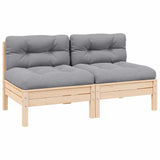2-Seater Garden Sofa with Grey Cushions Solid Pinewood