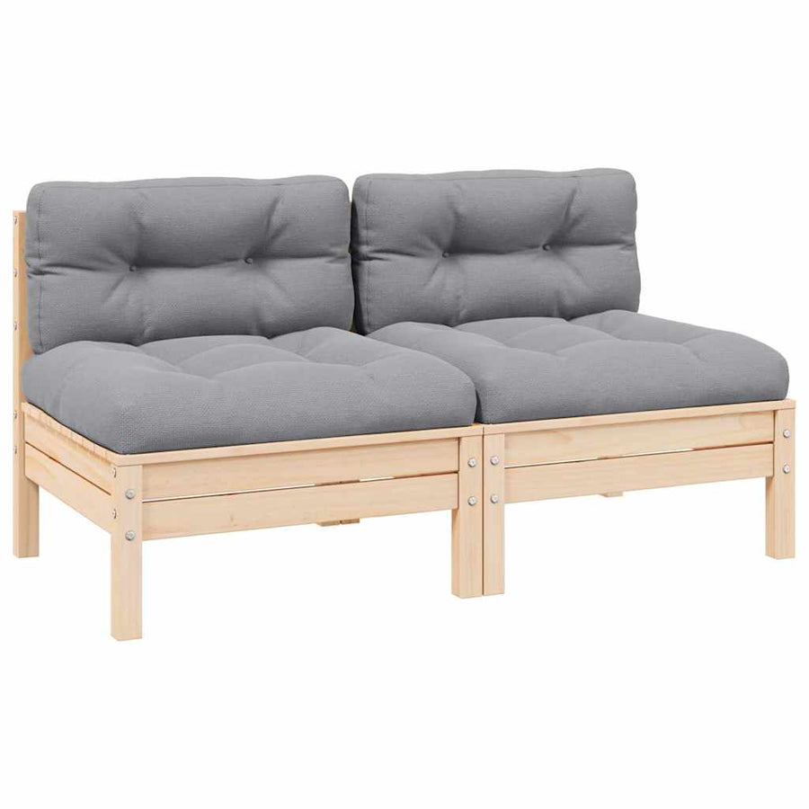 2-Seater Garden Sofa with Grey Cushions Solid Pinewood