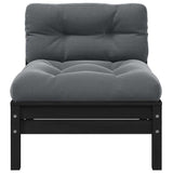 2-Seater Garden Sofa with Cushions Black Solid Pinewood