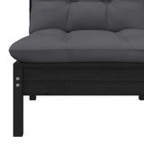 2-Seater Garden Sofa with Cushions Black Solid Pinewood - Rear View