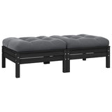2-Seater Garden Sofa with Cushions Black Solid Pinewood - Front View