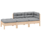 3 Piece Garden Lounge Set with Grey Cushions Solid Pinewood