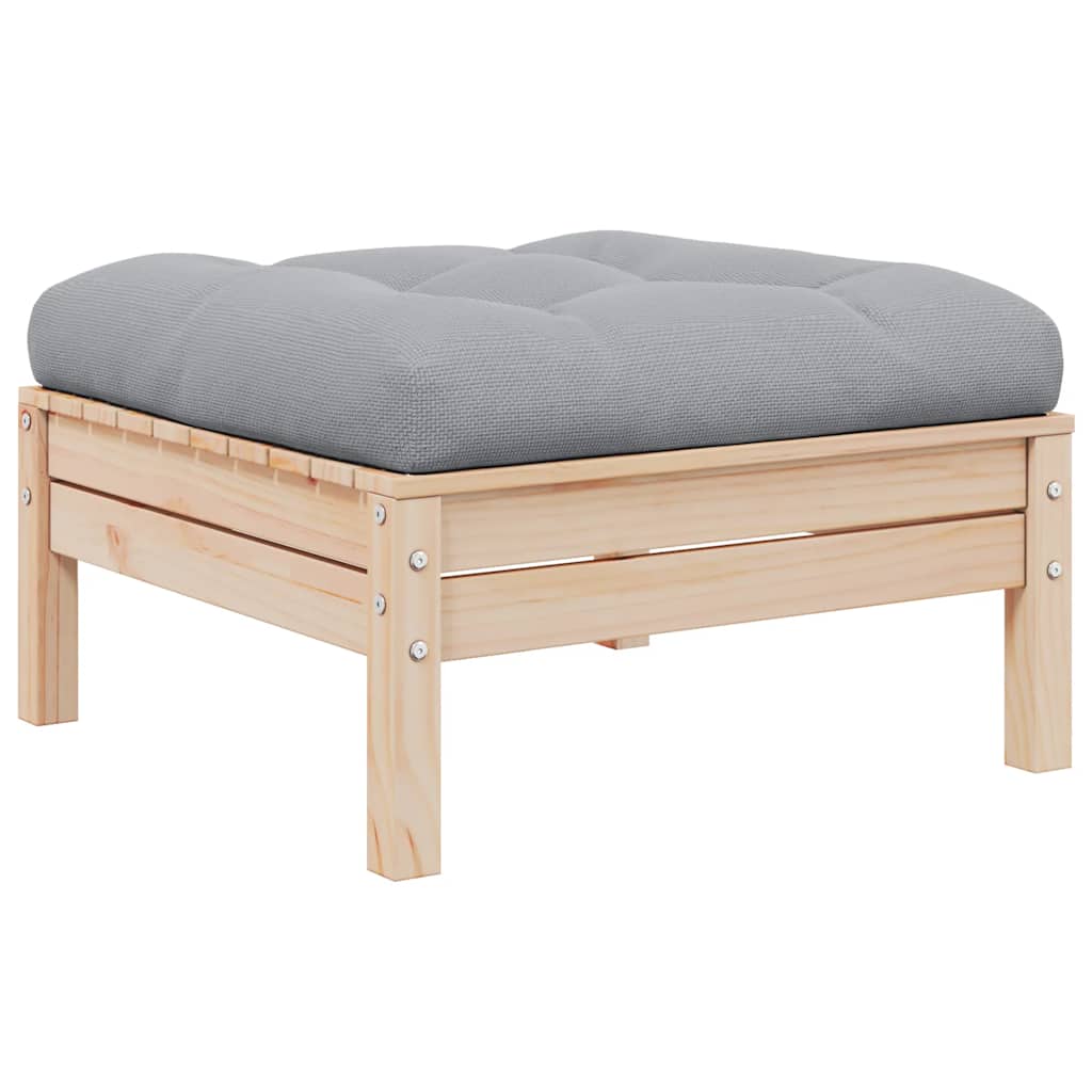 3 Piece Garden Lounge Set with Grey Cushions Solid Pinewood
