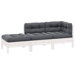 3 Piece Garden Lounge Set with Cushions White Solid Pinewood