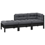 3 Piece Garden Lounge Set with Cushions Black Solid Pinewood