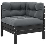 3 Piece Garden Lounge Set with Cushions Black Solid Pinewood