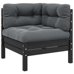 3 Piece Garden Lounge Set with Cushions Black Solid Pinewood