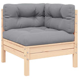 3 Piece Garden Lounge Set with Grey Cushions Solid Pinewood - Side View