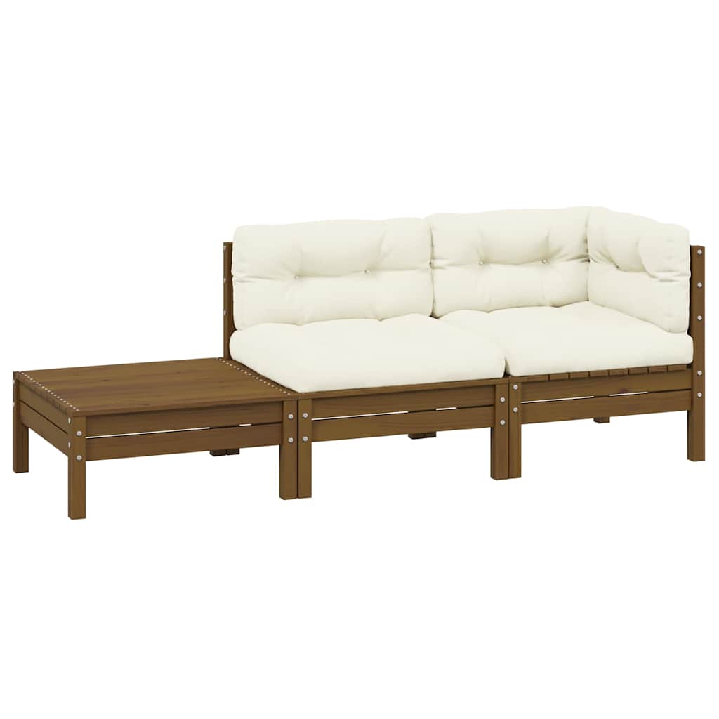 3 Piece Garden Lounge Set with Cream Cushions Solid Pinewood
