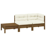 3 Piece Garden Lounge Set with Cream Cushions Solid Pinewood
