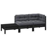 3 Piece Garden Lounge Set with Cushions Black Solid Pinewood