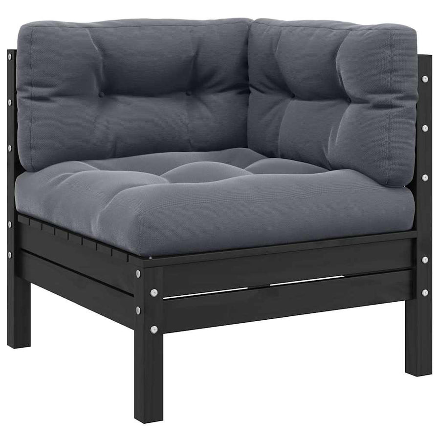 3 Piece Garden Lounge Set with Cushions Black Solid Pinewood