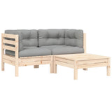 3 Piece Garden Lounge Set with Grey Cushions Solid Pinewood