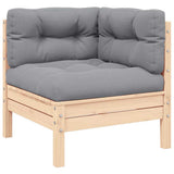 3 Piece Garden Lounge Set with Grey Cushions Solid Pinewood