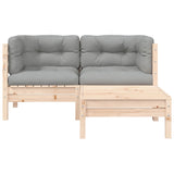 3 Piece Garden Lounge Set with Grey Cushions Solid Pinewood