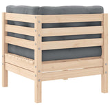 3 Piece Garden Lounge Set with Grey Cushions Solid Pinewood - 45-Degree Angle