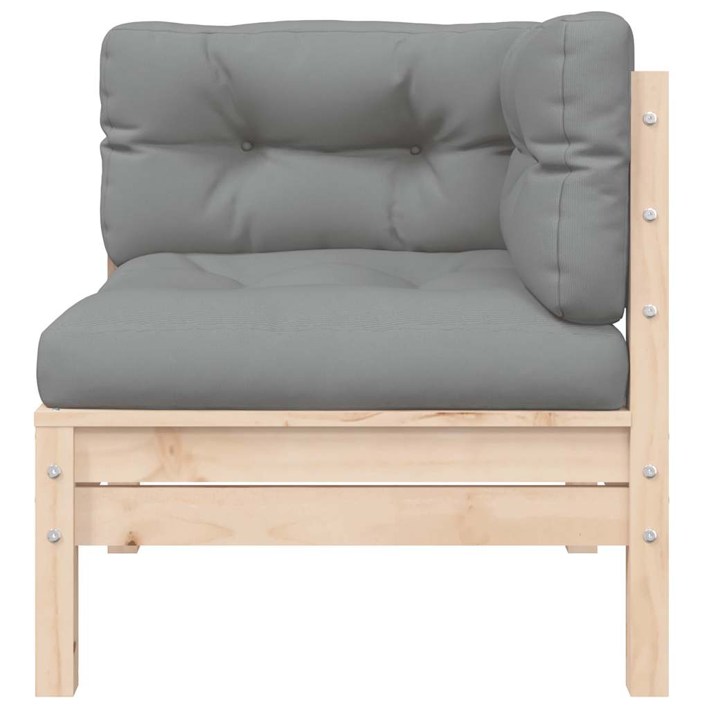 3 Piece Garden Lounge Set with Grey Cushions Solid Pinewood