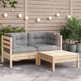 3 Piece Garden Lounge Set with Grey Cushions Solid Pinewood