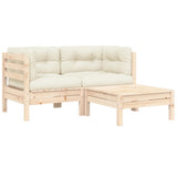 3 Piece Garden Lounge Set with Cream Cushions Solid Pinewood