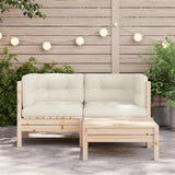 3 Piece Garden Lounge Set with Cream Cushions Solid Pinewood