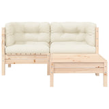 3 Piece Garden Lounge Set with Cream Cushions Solid Pinewood