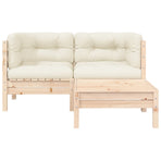 3 Piece Garden Lounge Set with Cream Cushions Solid Pinewood