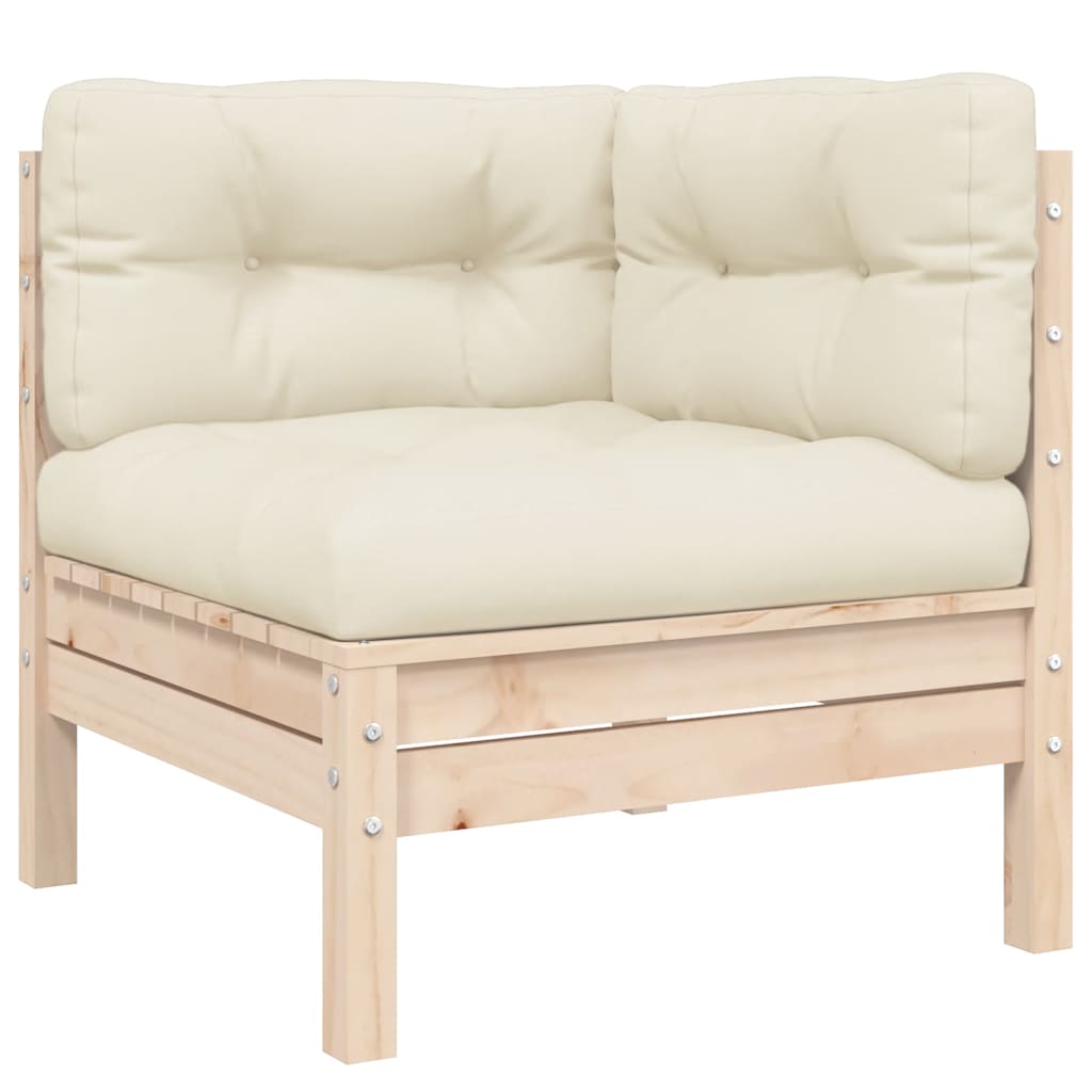 3 Piece Garden Lounge Set with Cream Cushions Solid Pinewood