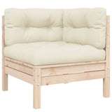 3 Piece Garden Lounge Set with Cream Cushions Solid Pinewood