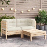 3 Piece Garden Lounge Set with Cream Cushions Solid Pinewood