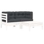 3 Piece Garden Lounge Set with Cushions White Solid Pinewood