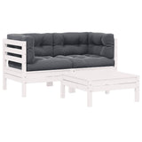 3 Piece Garden Lounge Set with Cushions White Solid Pinewood
