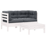 3 Piece Garden Lounge Set with Cushions White Solid Pinewood - Front View