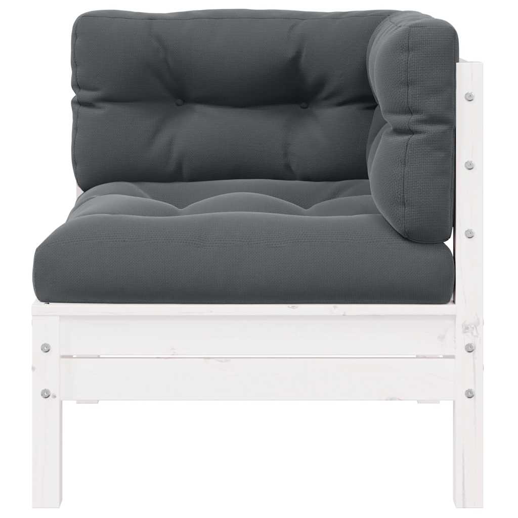 3 Piece Garden Lounge Set with Cushions White Solid Pinewood
