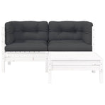 3 Piece Garden Lounge Set with Cushions White Solid Pinewood