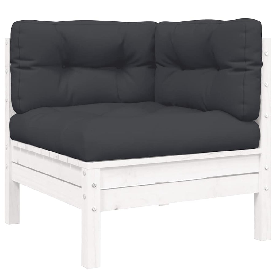 3 Piece Garden Lounge Set with Cushions White Solid Pinewood