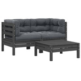 3 Piece Garden Lounge Set with Cushions Grey Solid Pinewood